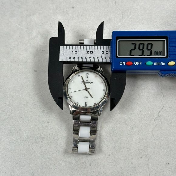 Skagen Watch Womens 30mm MOP Dial Steel White Silver Tone 6" Quartz New Battery - Picture 10 of 11